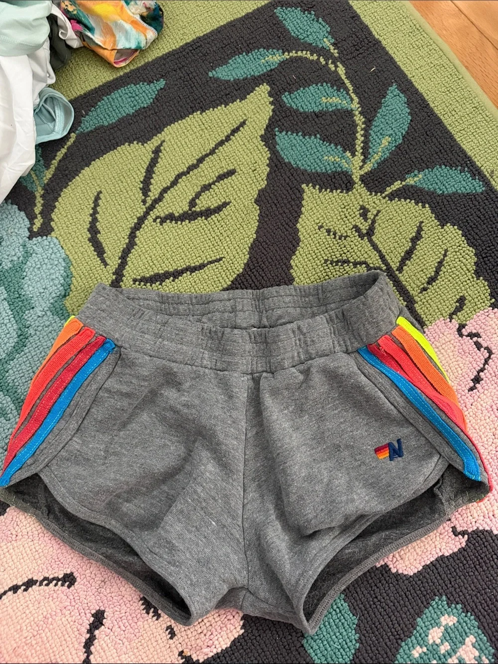 Aviator Nation Gray Athletic Shorts with Rainbow Side Stripes